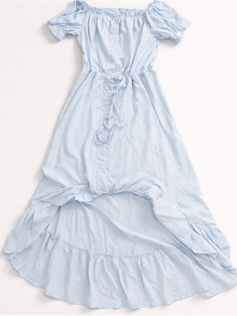 Powder Blue Off Shoulder High Low Ruffle Hem Maxi Dress Women's L Boho Summer - Picture 2 of 2